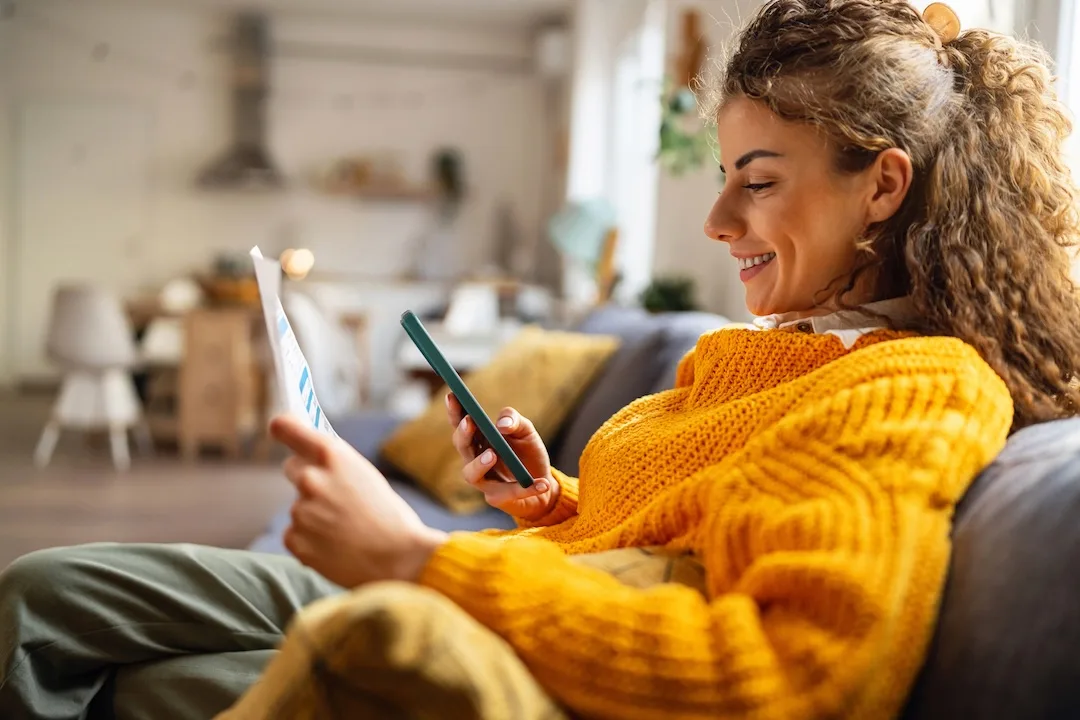 Young woman checks out credit score