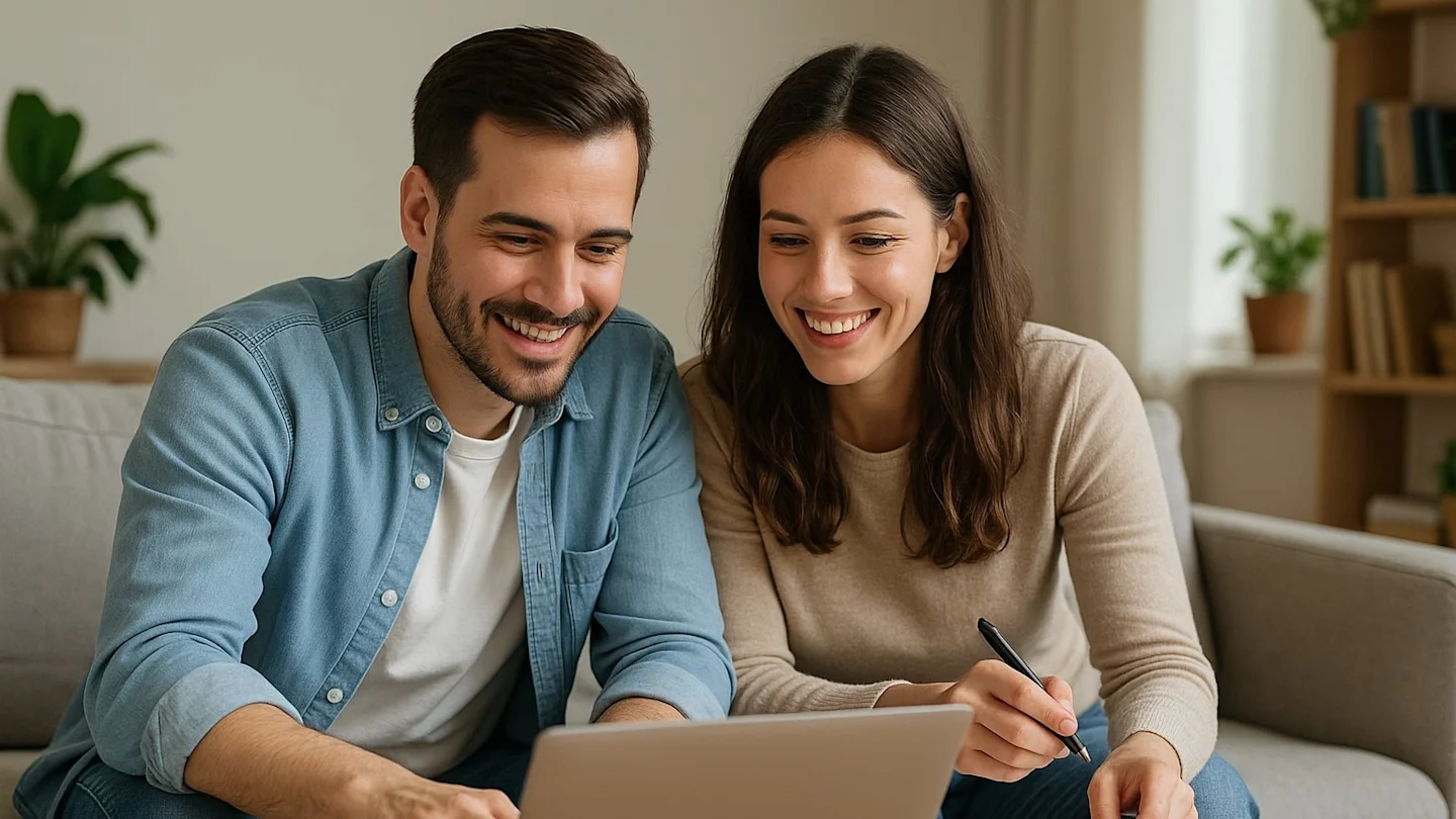 Young family reviewing student loans